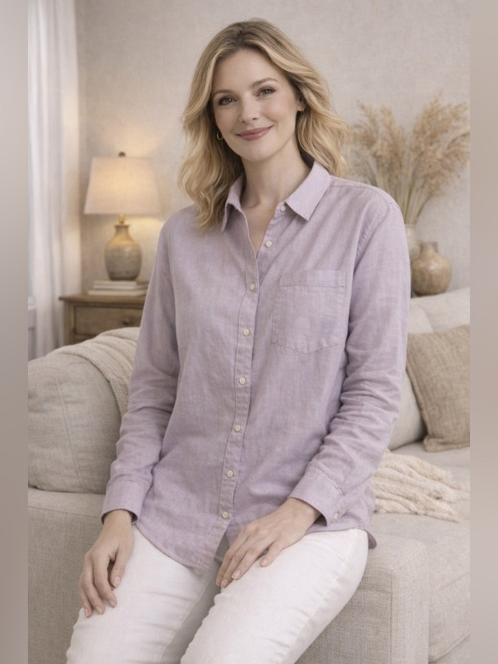 Old Navy Women The Boyfriend Shirt XXL Lavender Linen Blend Lagenlook Minimalist
